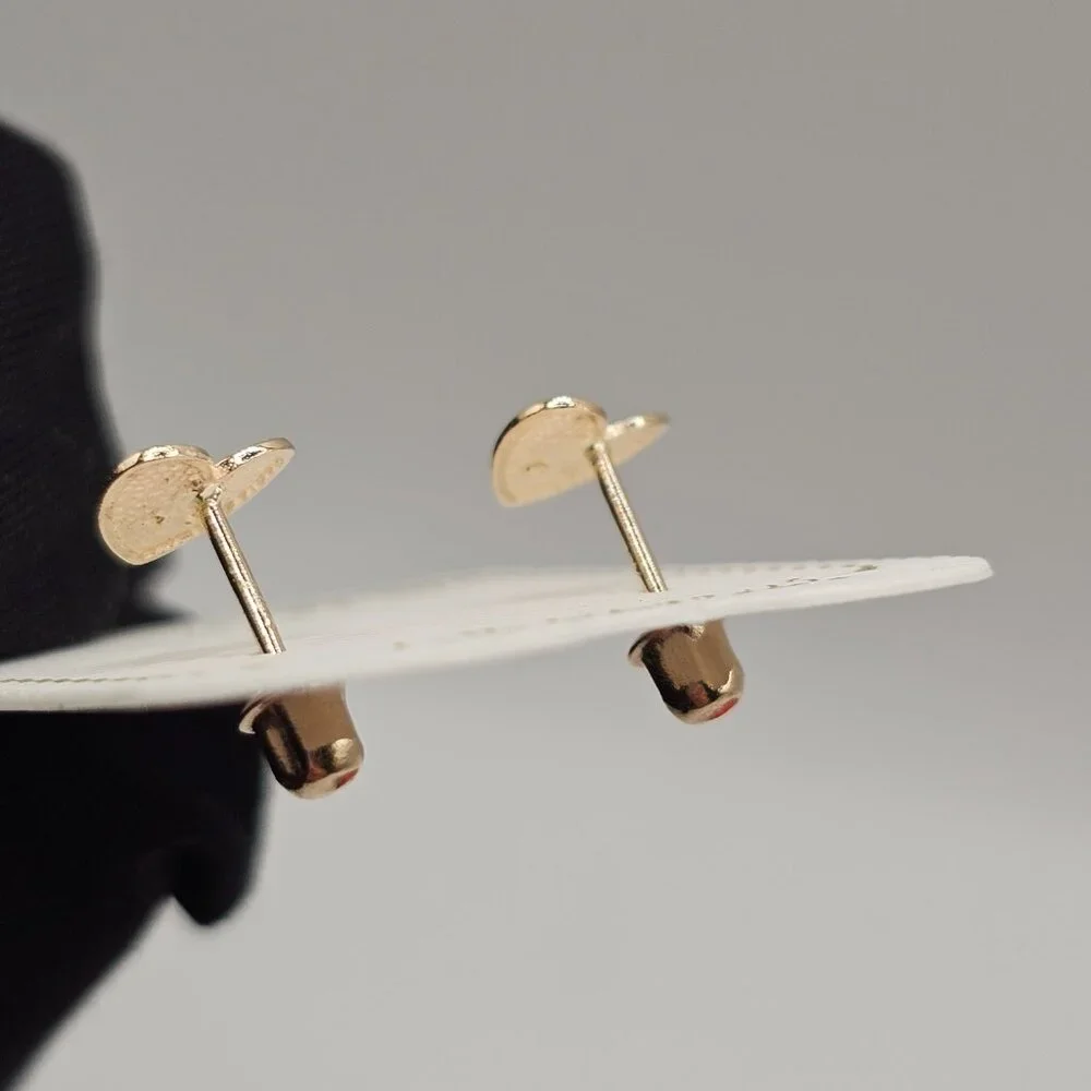 14KT Gold Heart and Crown Screw Back Stud Earrings 6mm